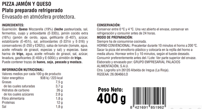 Pizza Alipende 400g jam&oacute;n y queso