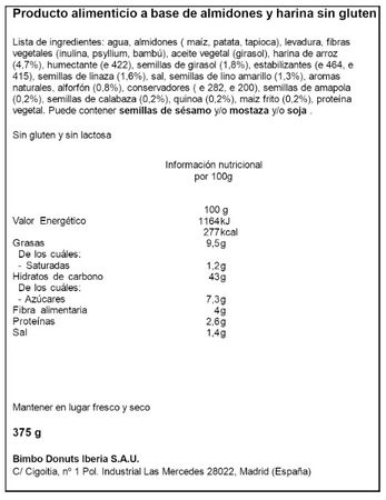 Pan de molde sin gluten con 9 semillas y cereales Bimbo 375g
