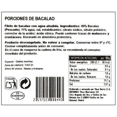 Bacalao en porcion Mowi bandeja