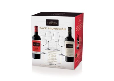 Estuche dos botellas vino tinto DO Jumilla Finca Luzón + 4 copas