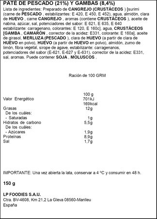 Pat&eacute; cocktail con gambas Sivore 150g