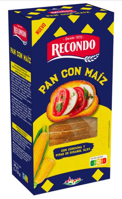 Pan tostado Recondo con ma&iacute;z c&uacute;rcuma y pipas de girasol 240gr