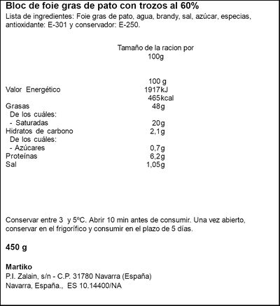 Foie gras pato bloc Martiko