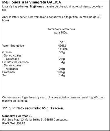 Mejill&oacute;n a la vinagreta Galica 65g 13/18