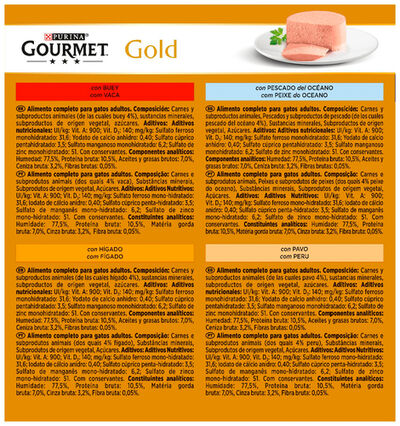Comida h&uacute;meda para gato adulto Gourmet Gold Mousse con mix de pescados y carnes 8x85g