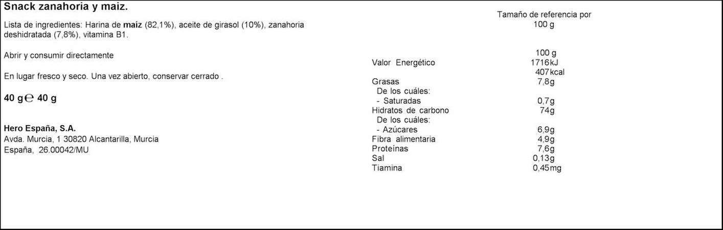 Snack eco Hero Solo zanahoria maíz 40g