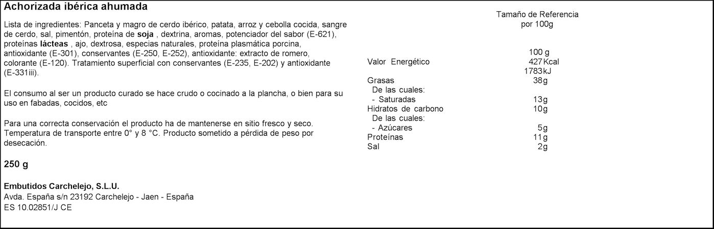 Morcilla achorizada ibérica Carchelejo pieza 250g