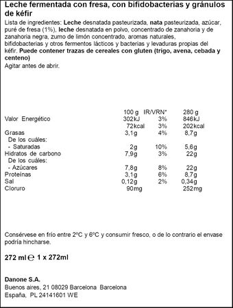 Kefir l&iacute;quido con sabor a fresa Activia 280g