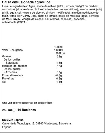 Salsa sweet chili suave Hellmann's 250ml
