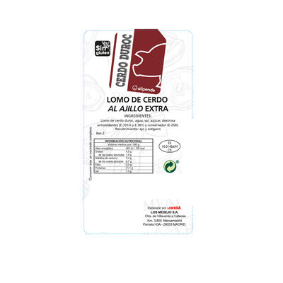 Cinta de lomo de cerdo al ajillo 50% duroc por media pieza peso aprox 1,4kg