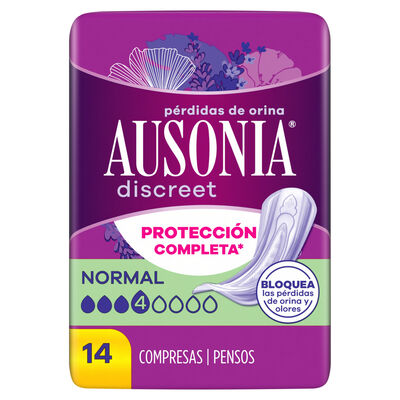 Compresa Ausonia Discreet  14 unidades normal protecci&oacute;n completa
