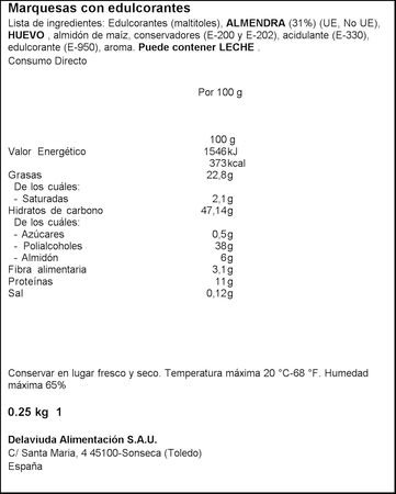 Marquesas sin az&uacute;car Delaviuda 250g