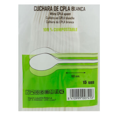 Cucharas ecológicas Betik 15 uds compostables y biodegradables en maíz