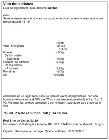 Vino tinto D.O Ribera del Duero crianza Prado Rey 75cl