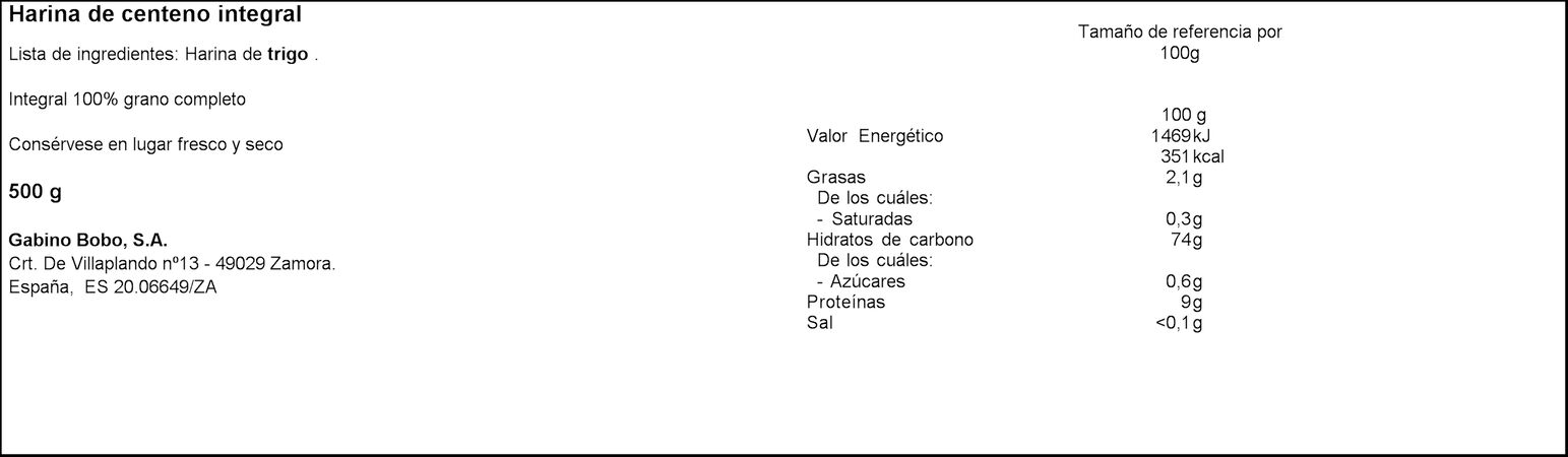 Harina de centeno integral eco Molino De Cerecinos 500g