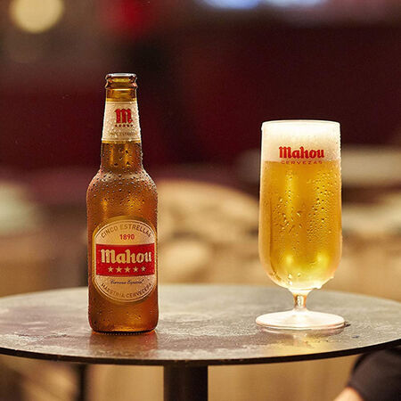 Cerveza rubia especial Mahou 5 Estrellas pack 24 latas 33cl