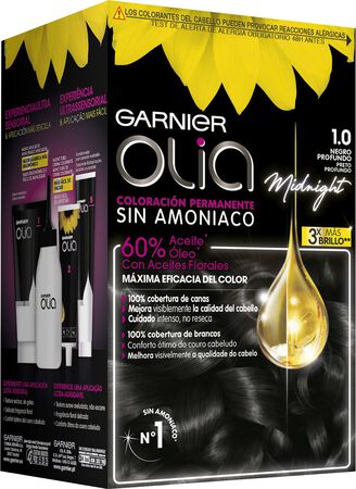 Tinte de cabello sin amon&iacute;aco Garnier Olia n&ordm; 1.0 negro profundo