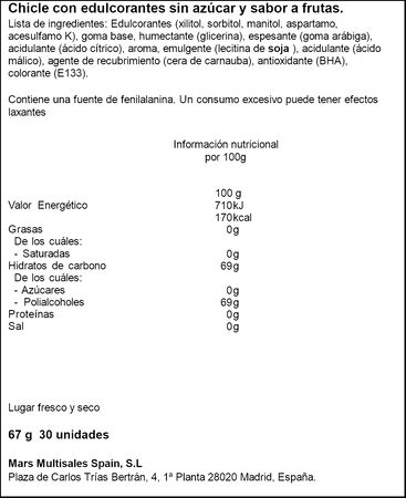 Chicles sin az&uacute;car de sand&iacute;a y frambuesa Orbit 67g 30 unidades 