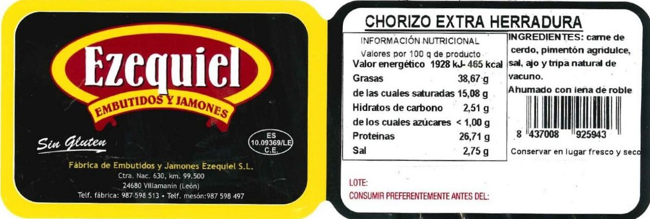 Chorizo de león Ezequiel medio o entero pieza 400g aproximadamente