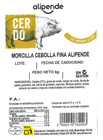 Morcilla cebolla fina Alipende