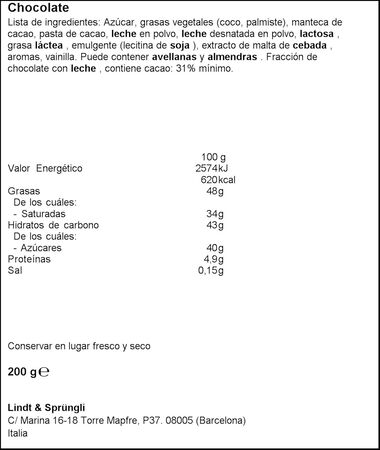 Bombón Lindor 200g leche cornet