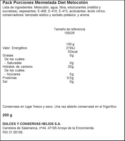 Mermelada sin azucar añadido Helios pack 10 melocoton