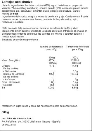 Lentejas con chorizo Carretilla 300g