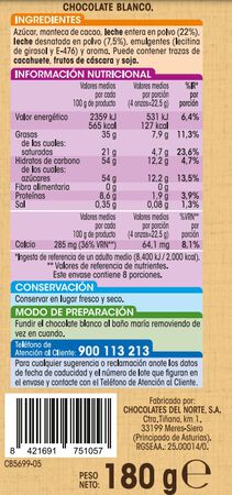 Chocolate blanco sin gluten Alipende 180g para fundir