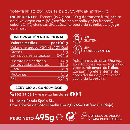 Tomate frito creaciones Orlando 495g receta dulce