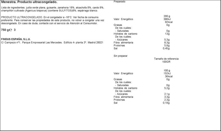 Menestra de la huerta Findus 750g