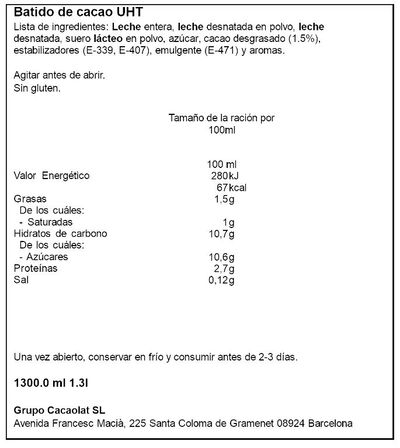 Batido Cacaolat 1 litro + 30% cacao