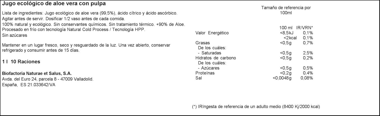 Jugo de aloe vera Saloe 1l con pulpa