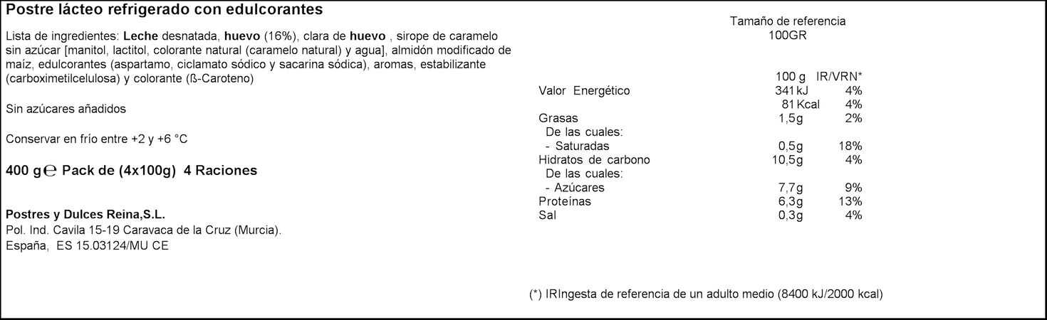Flan de huevo Reina pack 4 sin azucar