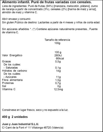Alimento infantil Be Plus frutas con cereales pack 2