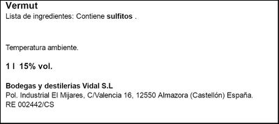 Vermouth rojo Artesano Vidal 1l