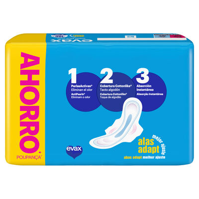 Compresa con alas cottonlike s&uacute;per plus Evax 20 unidades