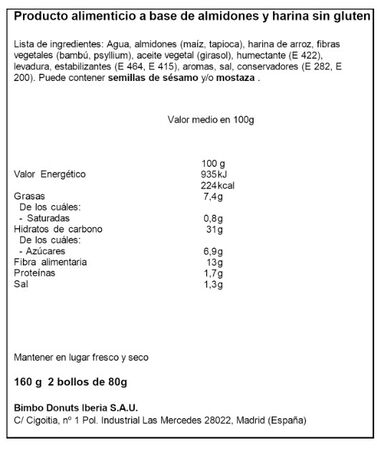 Pan hamburguesa sin gluten r&uacute;stica Bimbo 160g