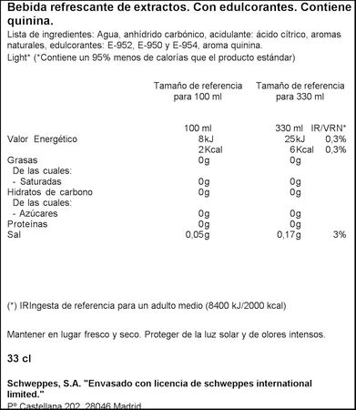T&oacute;nica zero Schweppes lata 33cl