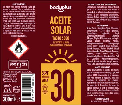 Aceite solar Bodyplus 200ml FP30