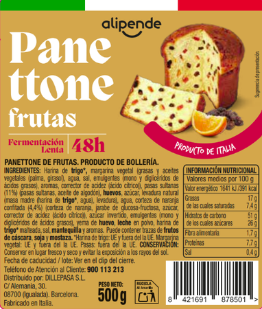Panettone con frutas fermentaci&oacute;n lenta Alipende 500 g