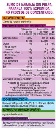 Zumo de naranja 100% exprimida sin pulpa Alipende 1L