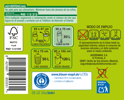 Bolsas de basura Lanta 20 uds 30 litros cubo alto