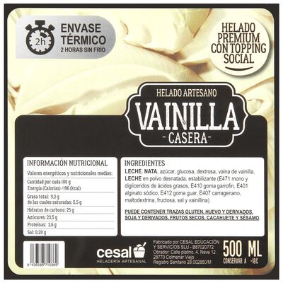 Helado Cesal 500ml Vainilla