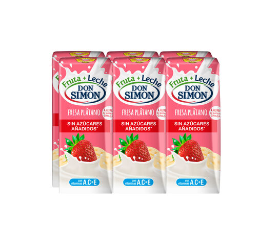 Zumo de fruta + leche sabor fresa y plátano sin azúcares añadidos Don Simon pack 6