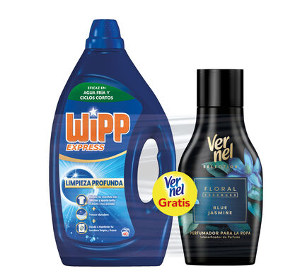 Detergente liquido Wipp Express 40lavados azul+30lavados Vernel floral