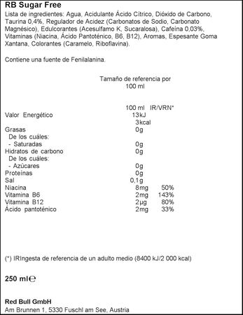 Bebida energ&eacute;tica sin az&uacute;car Red Bull 25cl pack 4