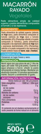 Macarrón rayado Alipende 500g con vegetales