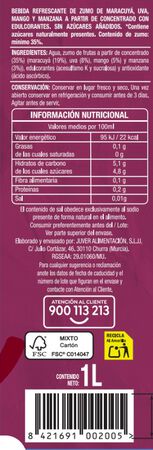 Bebida sin az&uacute;car a&ntilde;adido alipende 1l maracuy&aacute;
