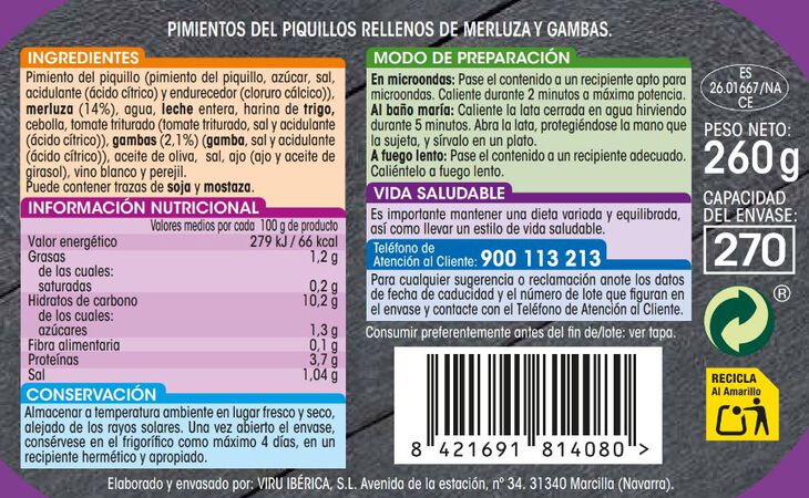 Pimientos del piquillo merluza y gambas Alipende 260g