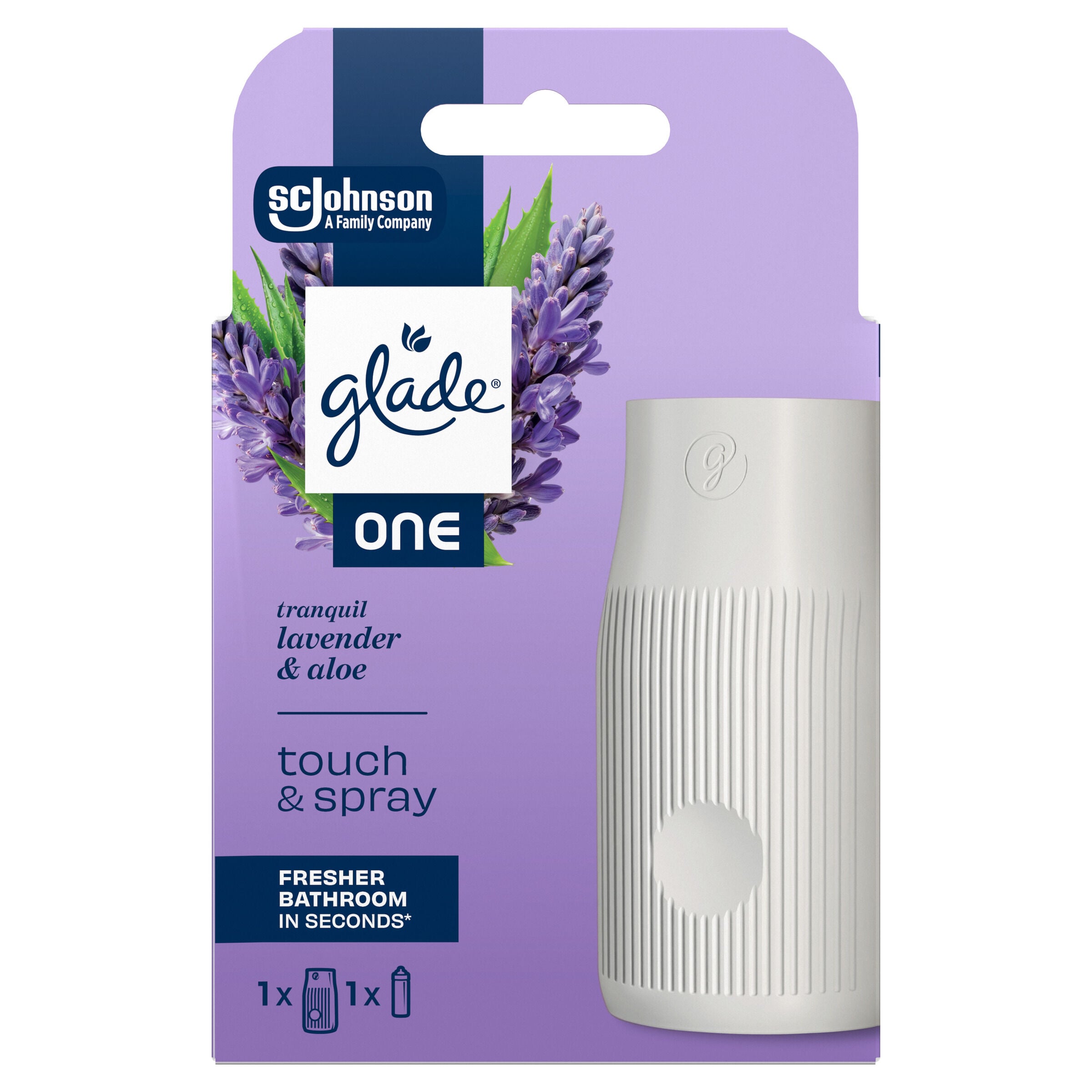 Ambientador touch and spray con recambio Glade lavanda y aloe